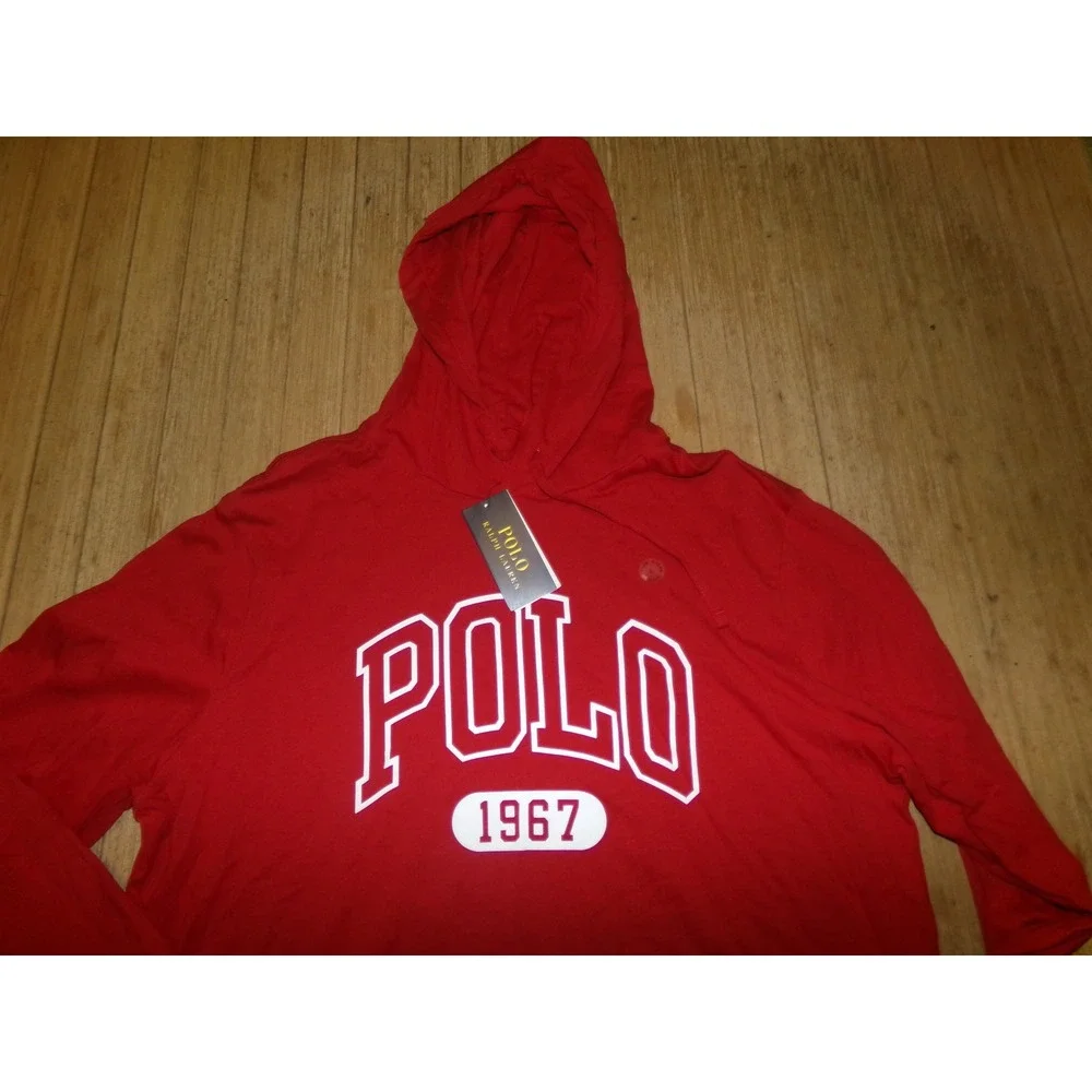 Polo Ralph Lauren Mens Red Long Sleeve 1967 Graphic Hooded T-Shirt LRG NWT